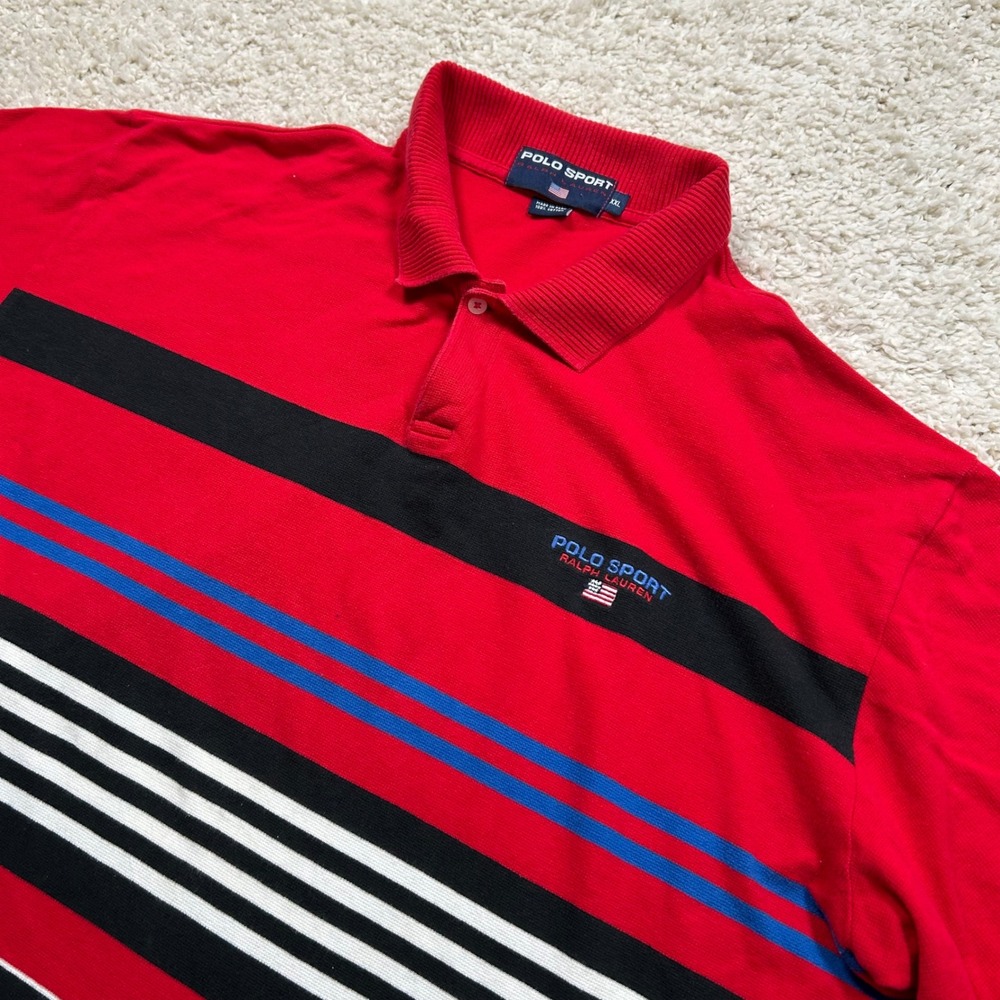 Vintage Polo Sport Ralph Lauren Polo XXL Red Striped Short Sleeve Logo Shirt